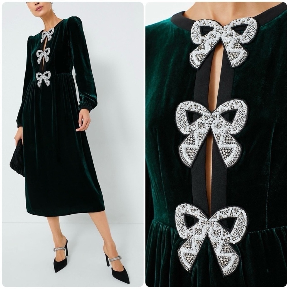 Saloni Camille Bows Dress Velvet Sz 4